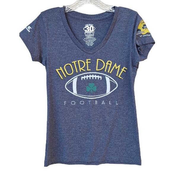 Notre Dame Football Womens T shirt Tee V neck 30 Years Size S Blue Gold Shamrock - Picture 3 of 9